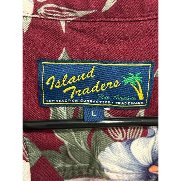 Island Traders Hawaiian Short Sleeve Button-Up Shirt L Red Floral Print - Picture 5 of 9